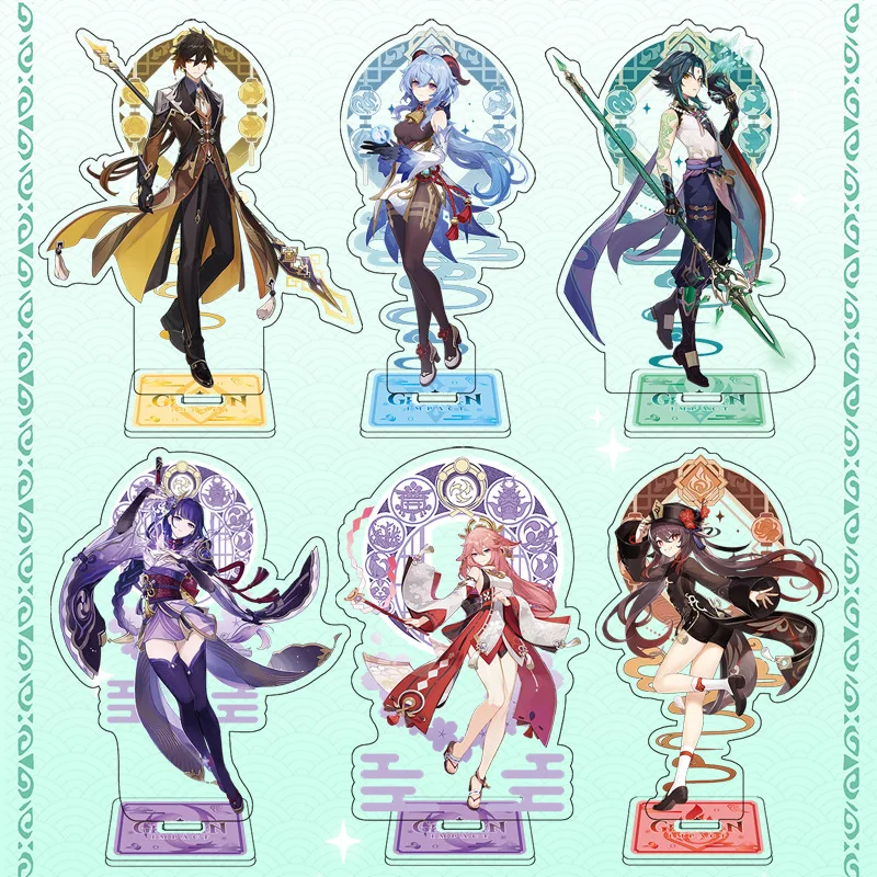 

Аниме фигурки Genshin ударная подставка модель пластина зрительный элемент Божьи глаза Zhongli Yelan Yae Miko Albedo Yoimiya Kazuha орнамент