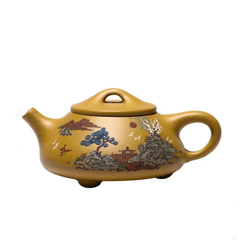 

230ml Hand Painted Yixing Purple Clay Teapots Raw Ore Gold Section Mud Tea Pot Household Stone Scoop Filter Kettle Zisha Teaware