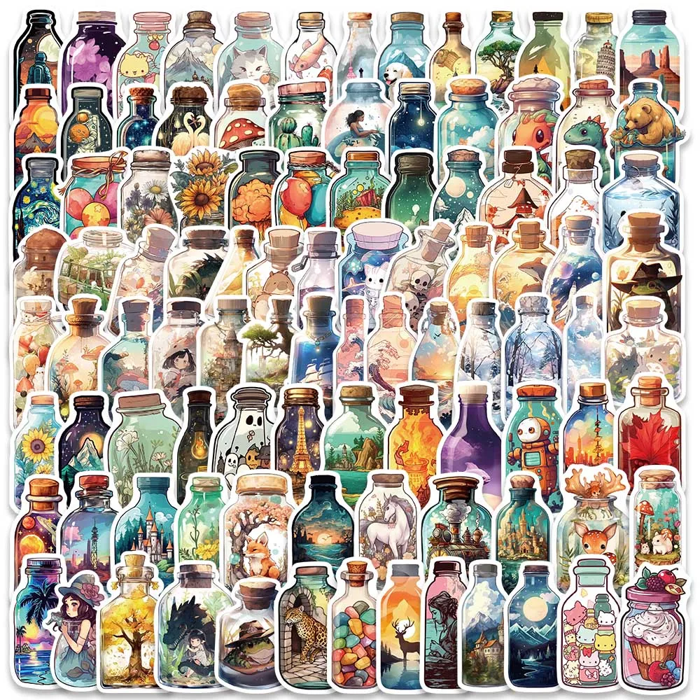 

10/50/100pcs Vinyl Laptop Decals Cute Cartoon Fantasy Worlds in the Bottle Stickers For Luggage Phone Guitar Waterproof Graffiti