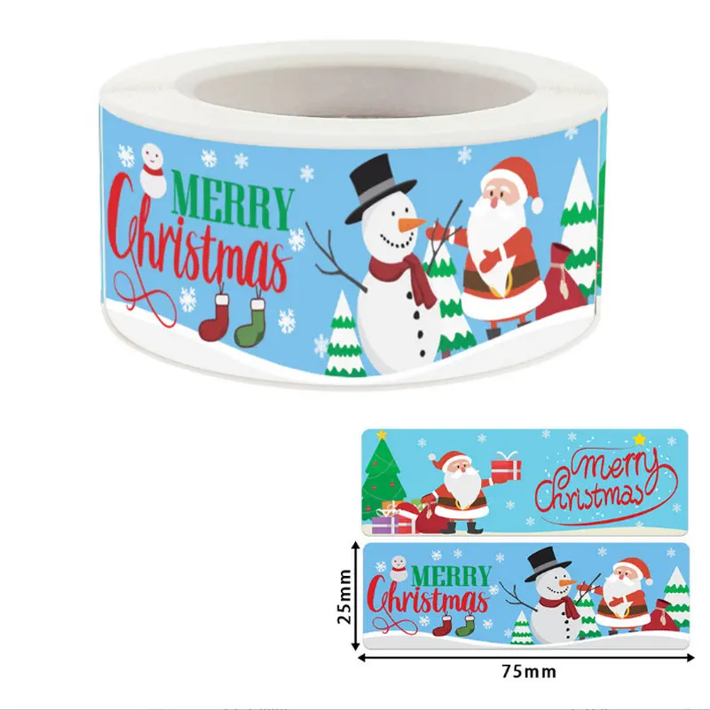 

Christmas sticker rolls Children's holiday party reward tag Cartoon design square printed coated paper