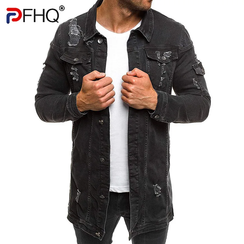 

PFHQ 2023 Trendy Wornout Vintage Holes Shirts Jacket Long Sleeve High Quality Elegant Design Men's Coat Stylish Tops Patched New