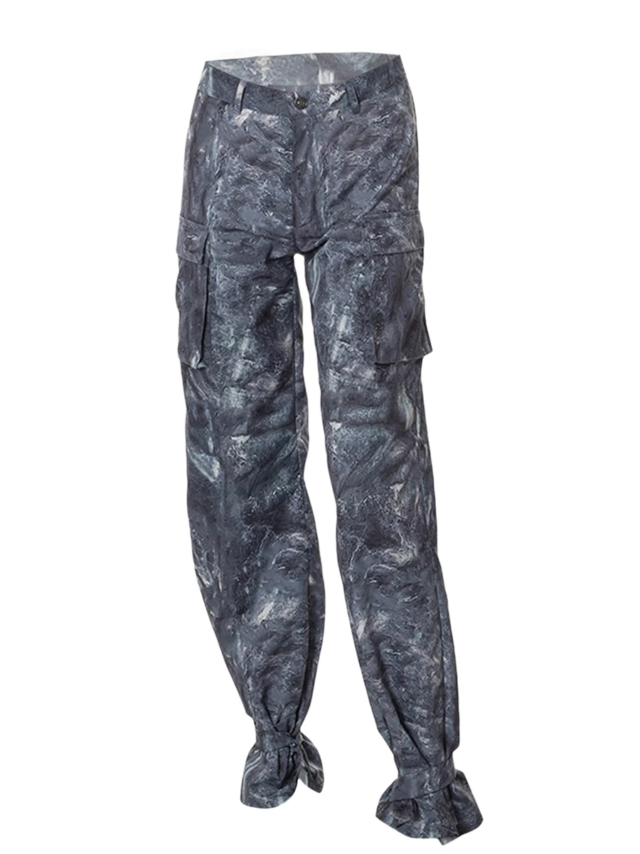 

Брюки-карго женские с завышенной талией, повседневные Длинные свободные штаны-багги с принтом, с завязкой, с большими карманами, весна-осень