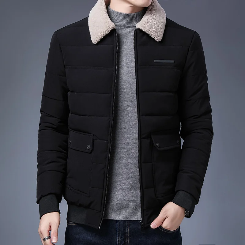 

Men 2023Winter Casual Fashion Fur Collar Jacket Mens Thick Warm Parkas Jacket Male Streetwear Cotton Padded Coats