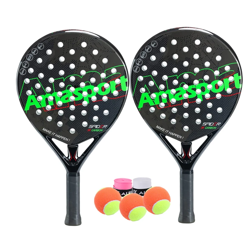 Padel Paddle Tennis Racquet 3K Carbon Paddleball Racket 62 Holes Foam Fram with 3 Ball + 2 Overgrip Tape