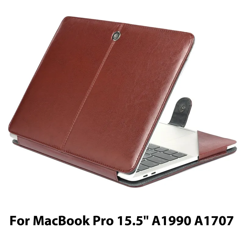 PU Leather Brown Carrying Book Folio Protective Stand Cover Sleeve For MacBook Pro Model A1990 A1707 For MacBook Pro 15.4" Case