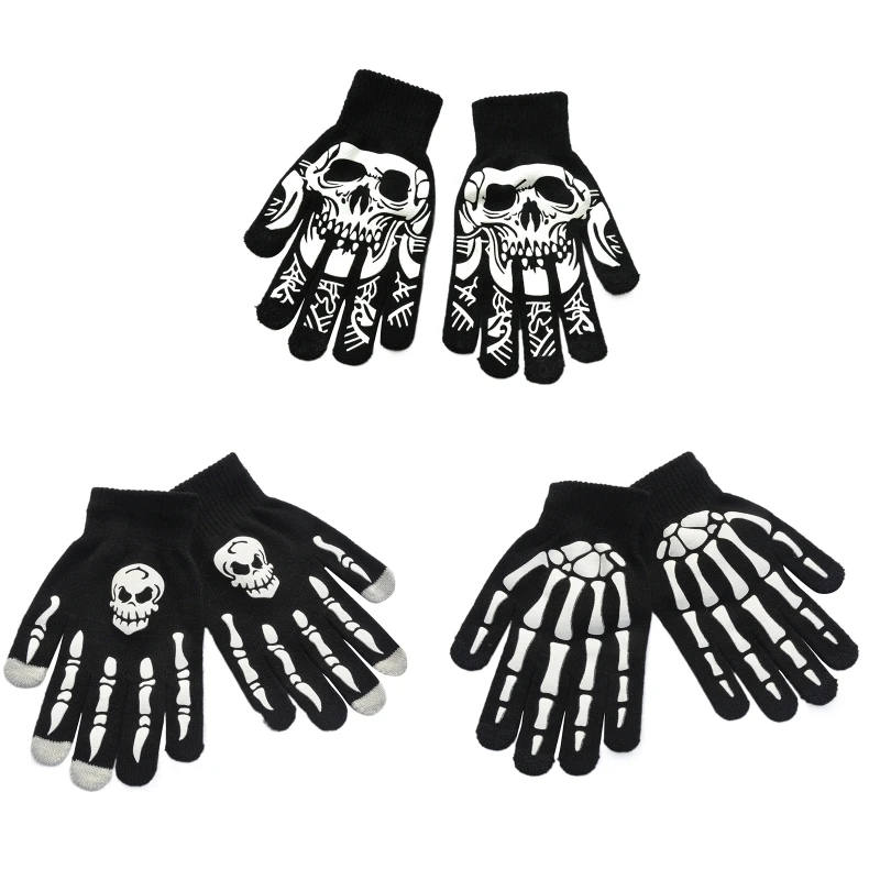 

2023 New Unisex Luminous Knitted Wrist Gloves Skull Gloves Non Slip Hand Warmer Glitter Gloves Wrist Gloves for Performance