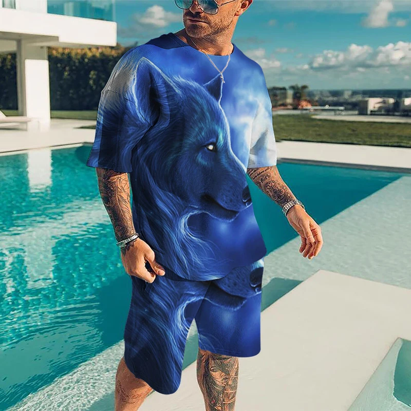 

Men's Clothes 2 Pcs Set Summer Men's 3D Animal Printing Casual Men Sets Short Outfits T Shirt+Shorts Bottoms Male Tracksuit Set