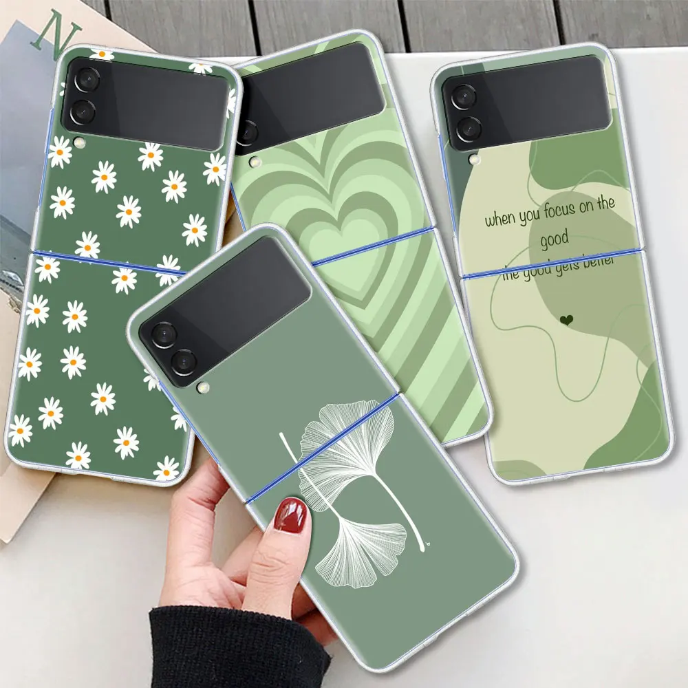 

Green Art Gingko Leaves For Samsung Galaxy Z Flip 3 Case Folding anti-fall for Samsung ZFlip3 Z Flip3 5G Protective Cover Shell