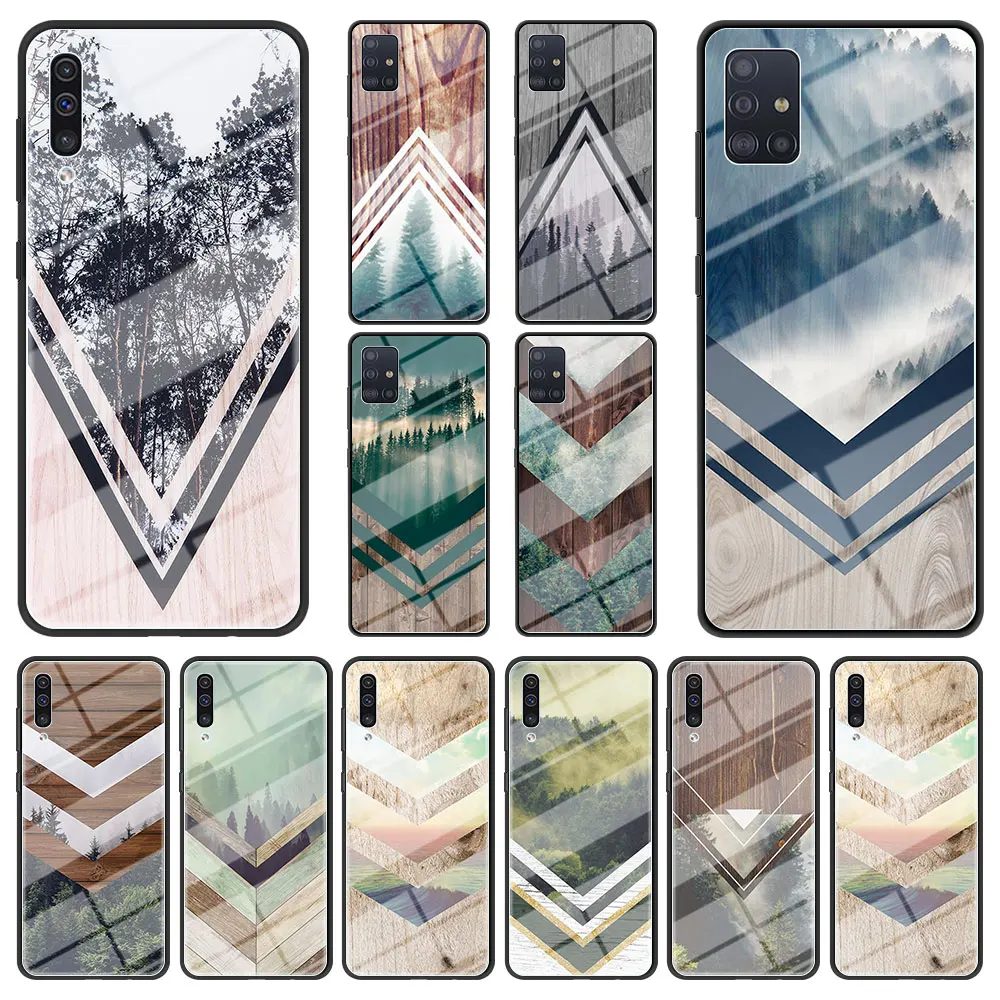 

Forest Geometry Wood Nature Tempered Glass Case For Samsung Galaxy A52 A72 A51 A71 A12 5G A02s A41 A32 A31 A21s A11 Phone Case