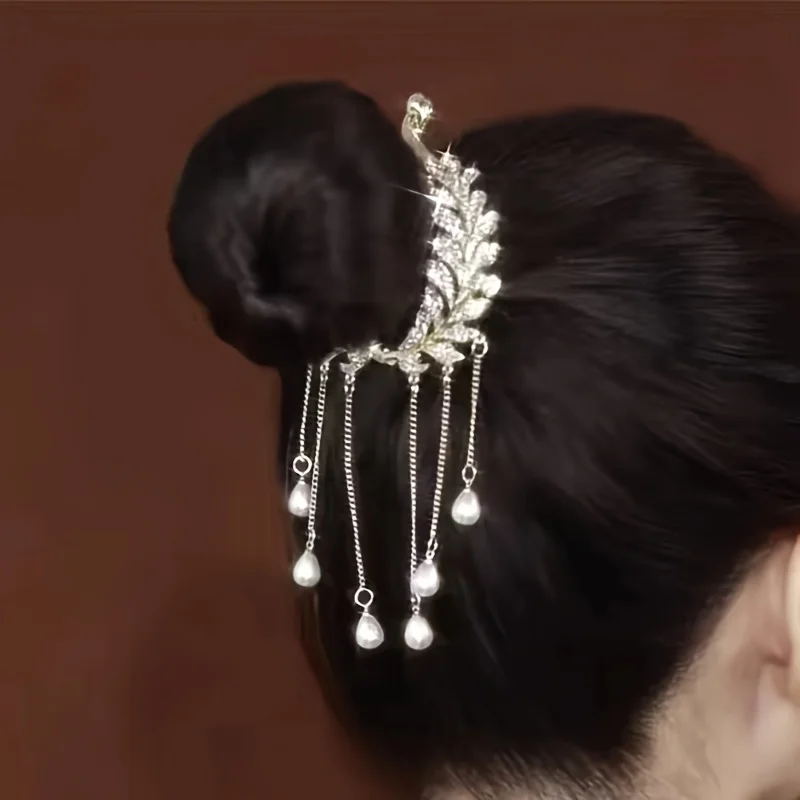 

Glitter Hair Claw Bun Ballet Buns Shaper Tassel Hairpin Rhinestone Tassel Bun Hair Decoration Hairdressing For Girls Women