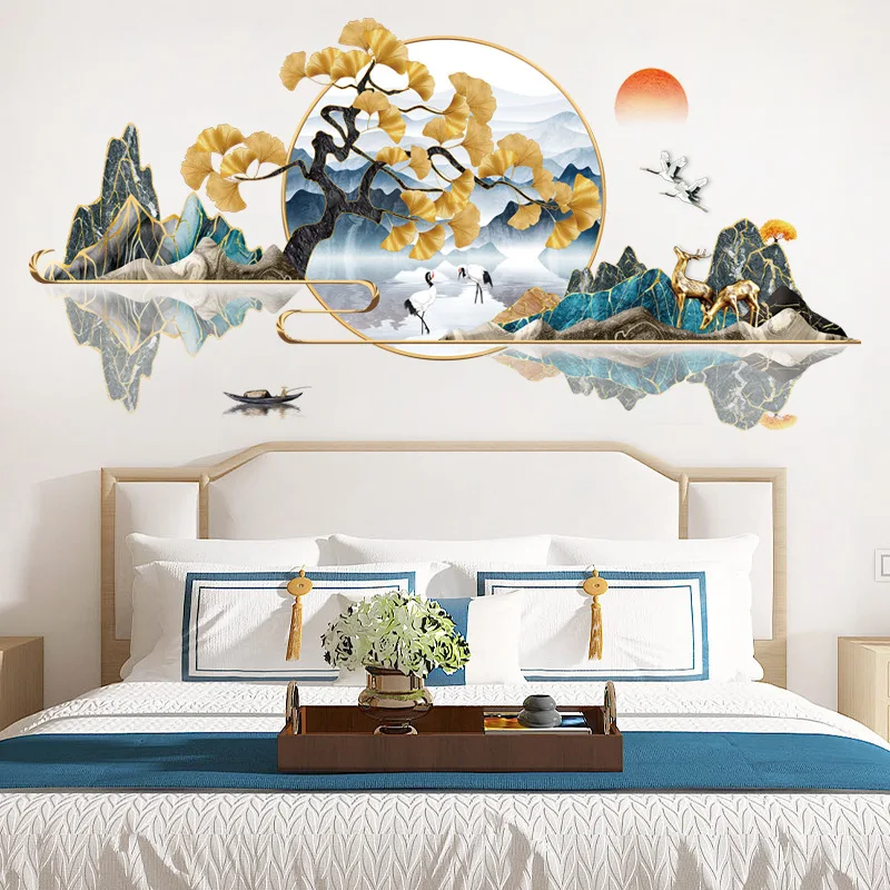 

Chinese Style Landscape Wall Stickers Deer Wallpapers Living Room Home Office Decoration Aesthetic Wall Decals Poster