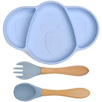 3pcs baby dining plate cartoon elephant silicone shape spoon fork set bpa free childrens tableware soft silicone food plates