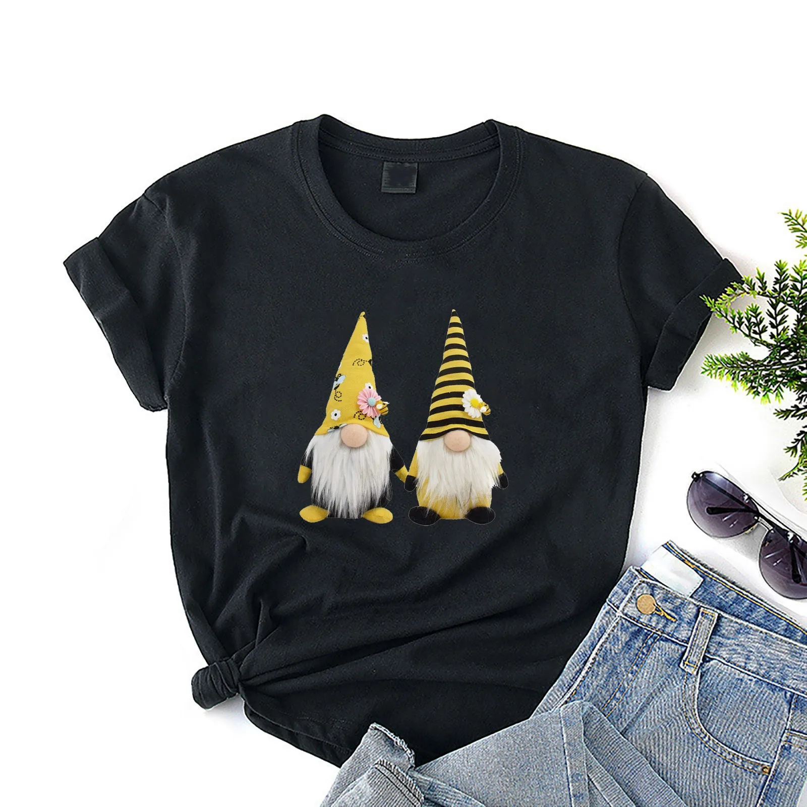 

Fashion Women's O-neck Bee Day Printed T-shirts Summer Plus Size Casual Loose Short Sleeve Tee Tops Femme New Clothings