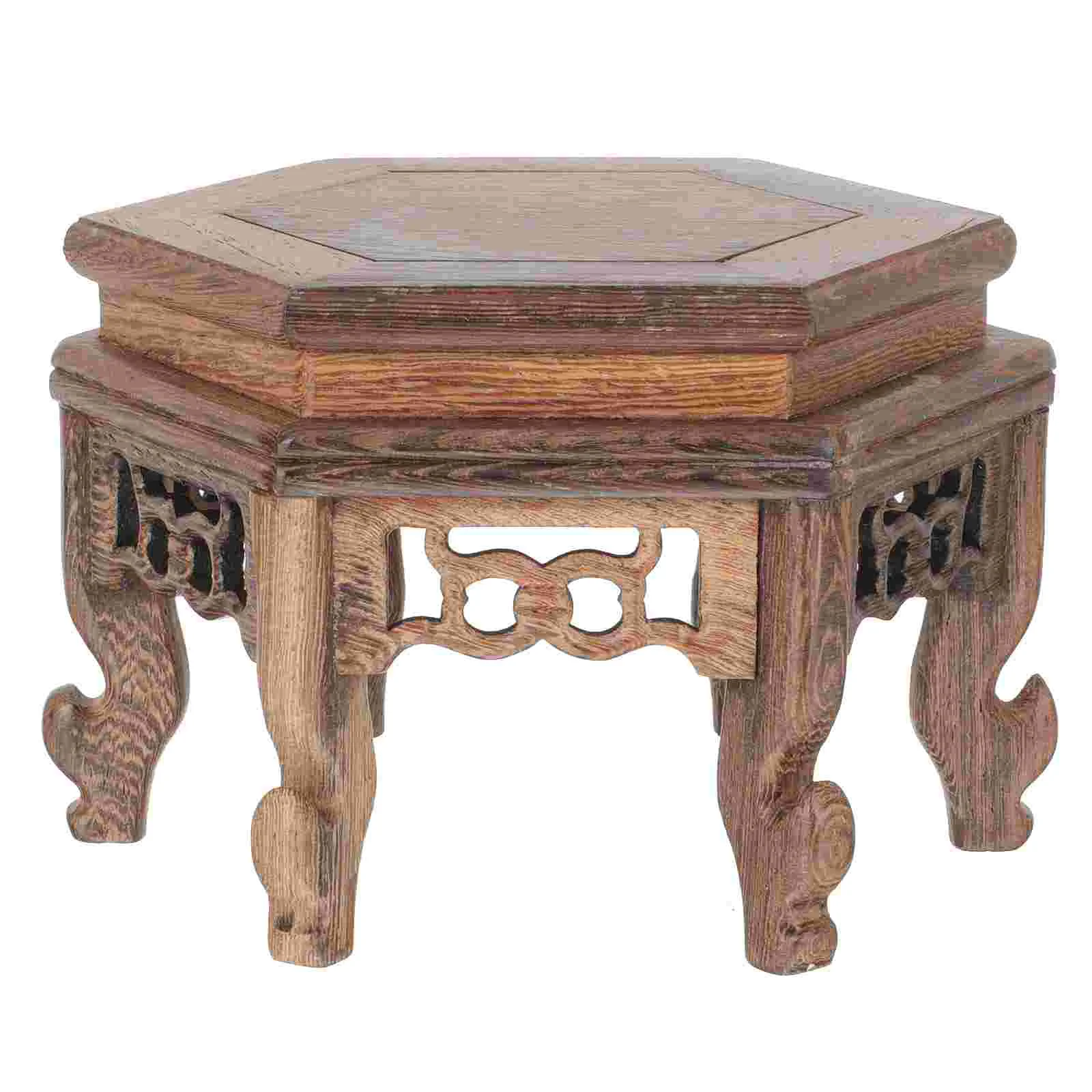 

Chicken Wing Wood Hexagonal Table Indoor Plants Plants Stand Crafts Flower Vase Base Wooden Vase Stand Home Ornament Stand