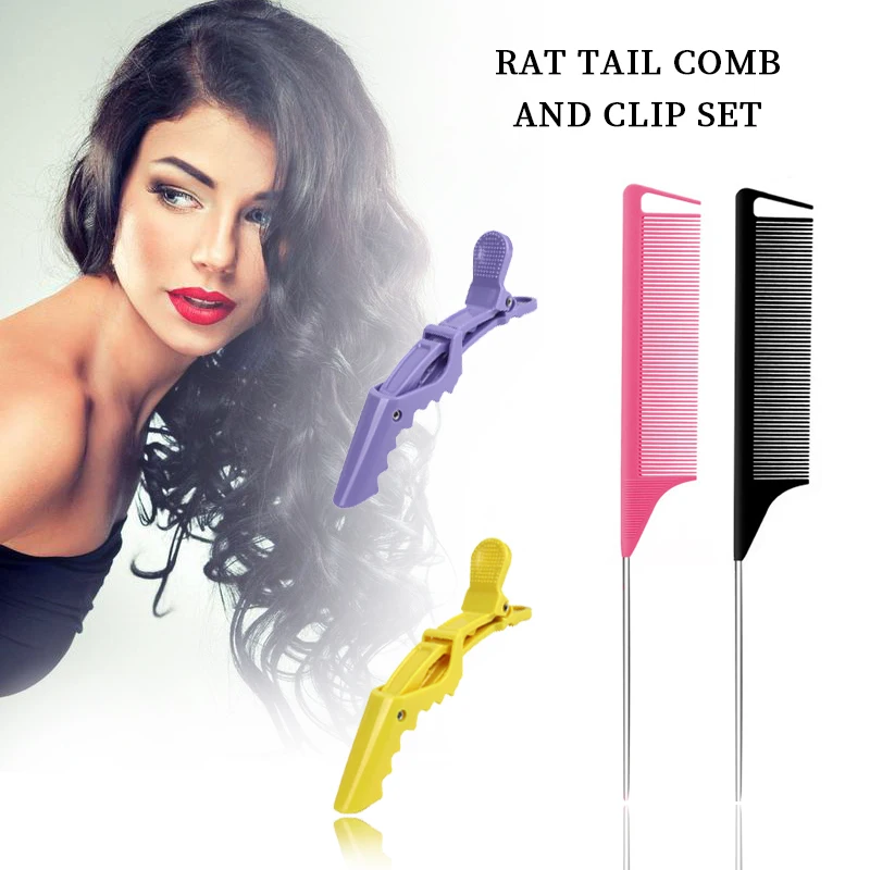 

Carbon Rat Tail Combs And Hair Clips Set Parting Comb Heat Resistant For Braids Styling Sectioning Clips Plastic