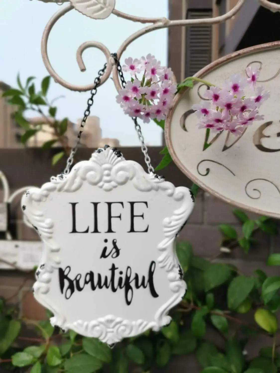 

white metal handcrafted retro decorative hanging plaque