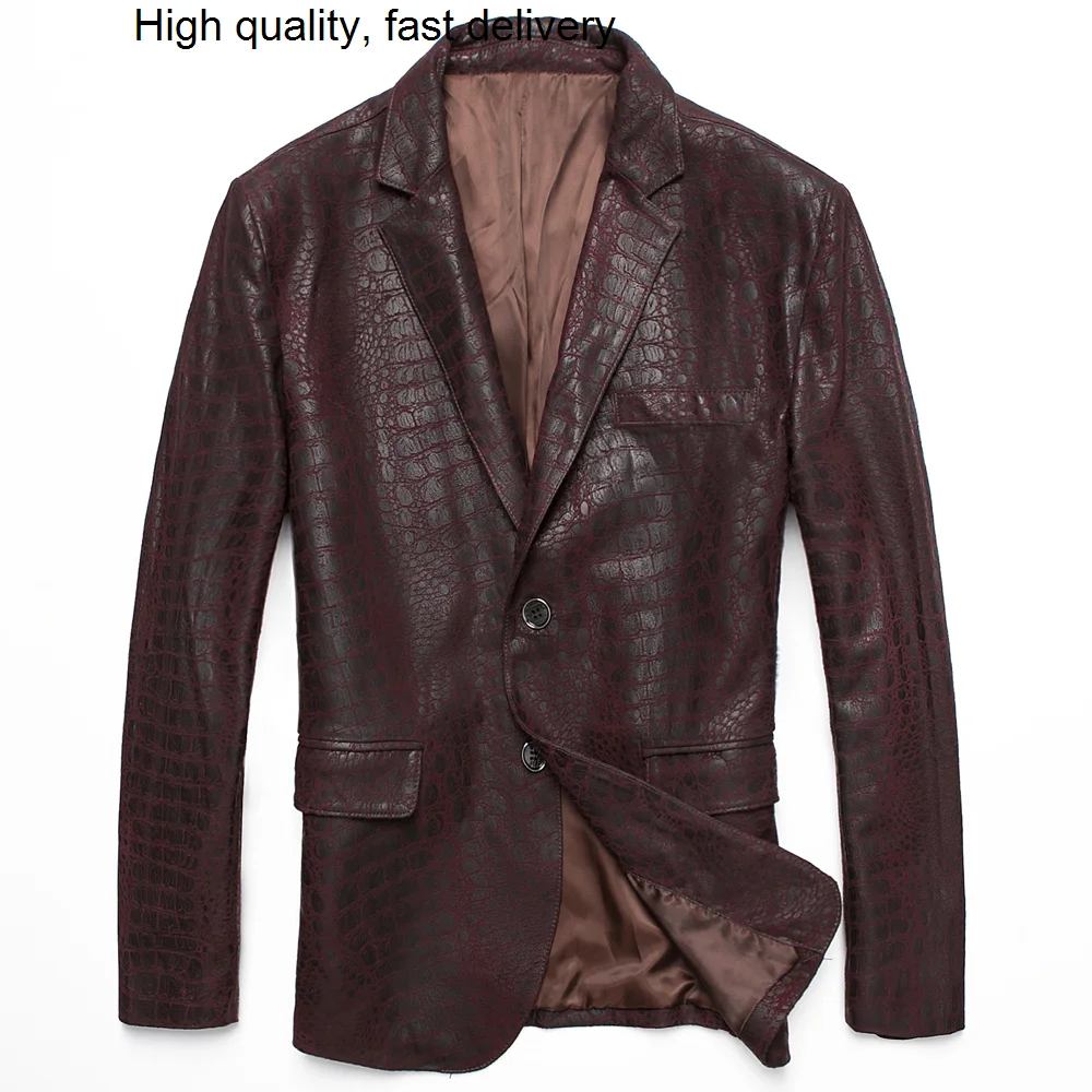 

Real High Fashion Leather Suit Coats Mens Sheepskin Jacket Coat Genuine Leather Blazer Coat Crocodile Business Overcoat 4XL
