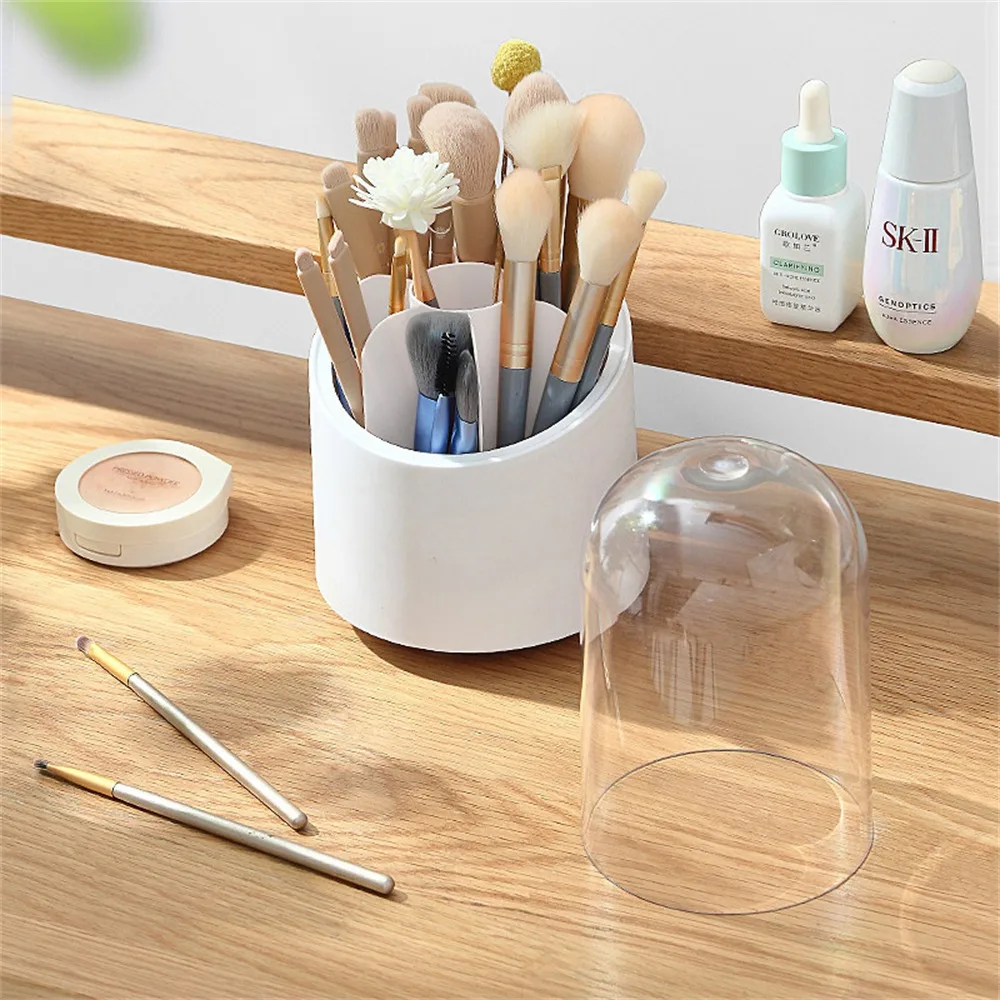 

Tube Transparent Cup Holder Rotating With Lid Storage Box Container Storage Bucket Houseware Desktop Storage Organizer