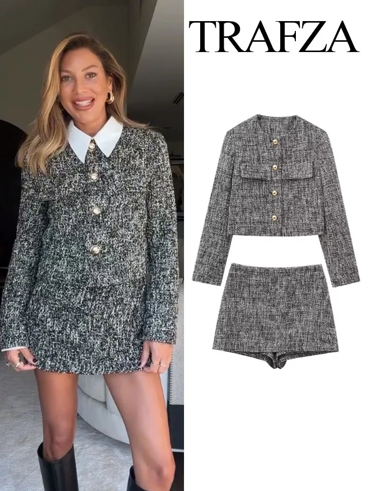 TRAFZA женский комплект из 2 предметов в клетку однобортный манекен карман