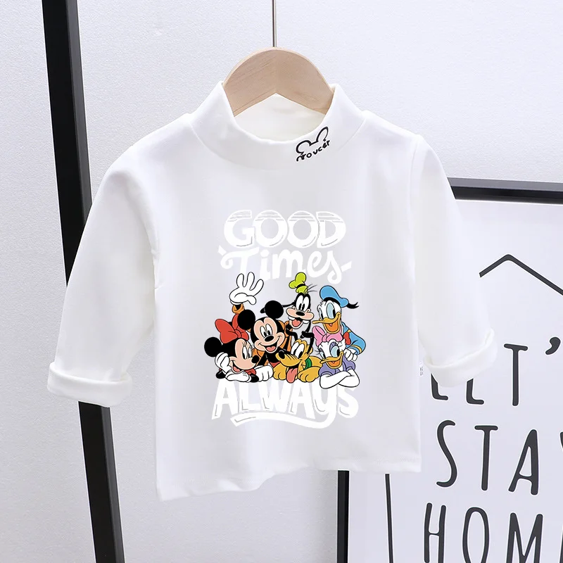 Disney Child Basic Tops Mickey Mouse Turtleneck Cotton T-Shirt Long Sleeve Shirts Slim Fit Casual Base Layer Hot Sell New Style