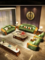 new chinese style leather sofa combination ebony simple solid wood luxury large sized living room villa whole house customizatio