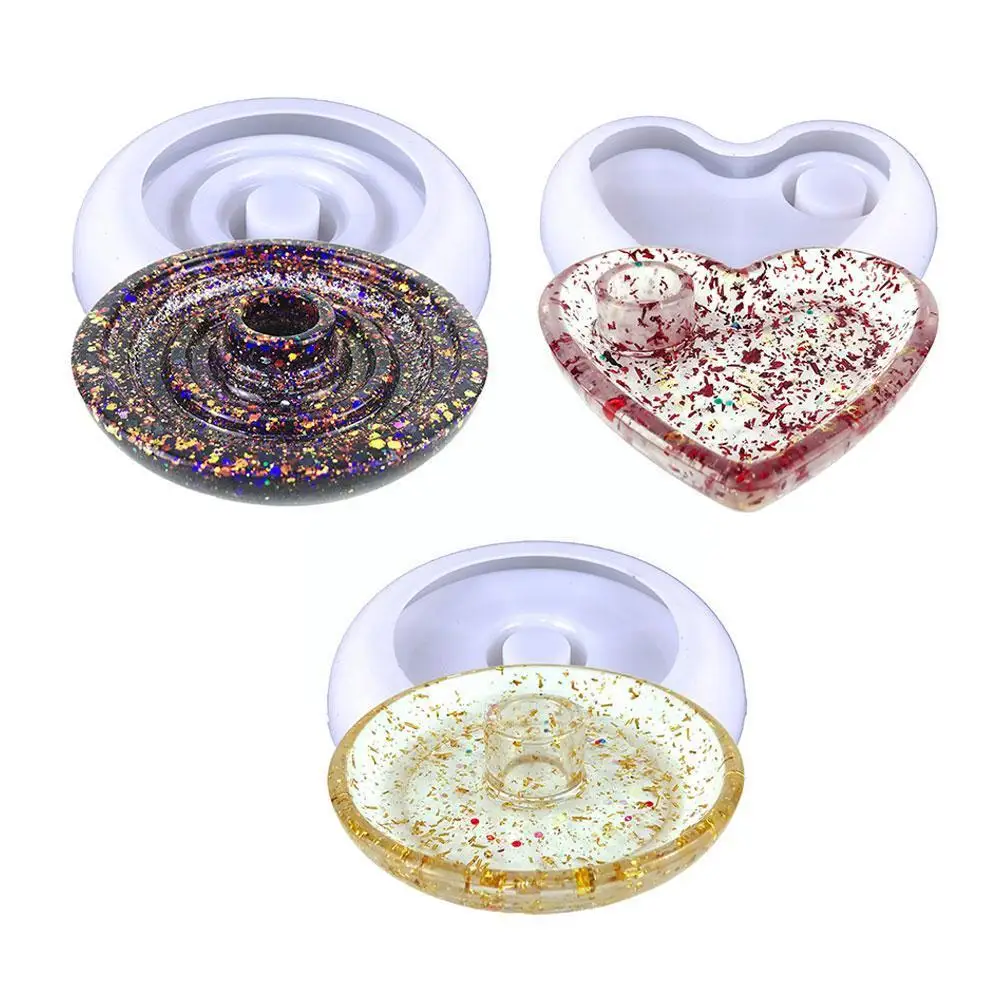

Concrete Heart Shape Candlestick Siliocne Mold DIY Epoxy Molds Candle Handmade Plaster Round Crafts Home Holder Decor Resin A4Y2