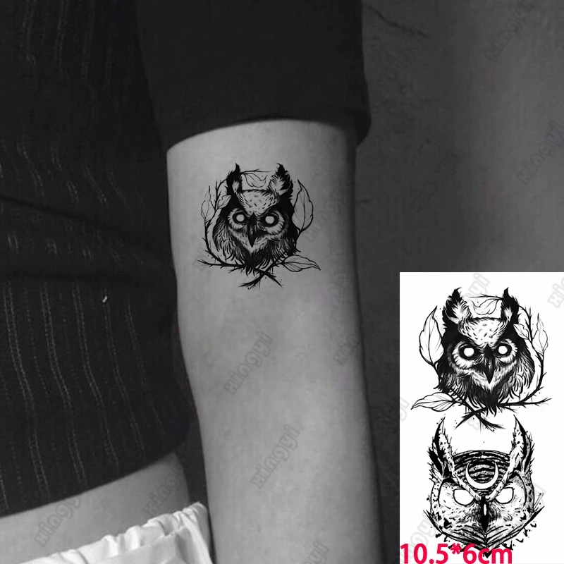 

Waterproof Temporary Tattoo Black Cartoon Animal Eagle Owl Branch Old School Sexy Body Art Fake Tatto Flash Tatoo for Women Men