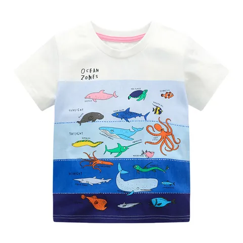 Новое поступление, футболки для мальчиков и девочек с принтом рыбок, Лидер продаж, летние детские футболки с коротким рукавом и изображением животных, топы