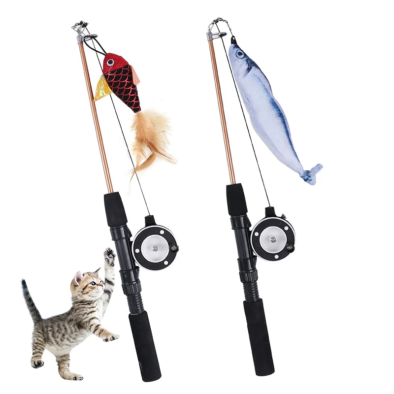 

Рыболовная удочка с перьями, Интерактивная телескопическая, забавная, для кошек, саури