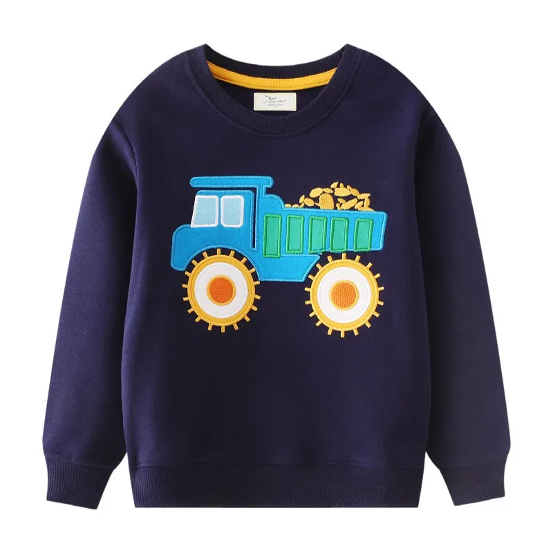 

Jumping Meters Autumn Winter Children's Sweatshirts With Cars Applique Hot Selling Boys Hooded Shirts Kids Clothes Tops