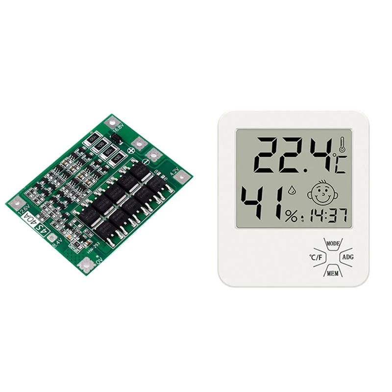 

1 Pcs Lithium Battery Charger Pcb Bms Protection Board & 1 Pcs LCD Electronic Digital Temperature Humidity Meter