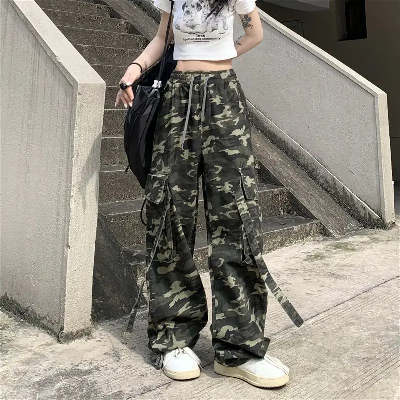 

American Camouflage Overalls Female Students Korean Version Loose 2023 New Y2K Tide Pmm Slim Pants Jeans Female