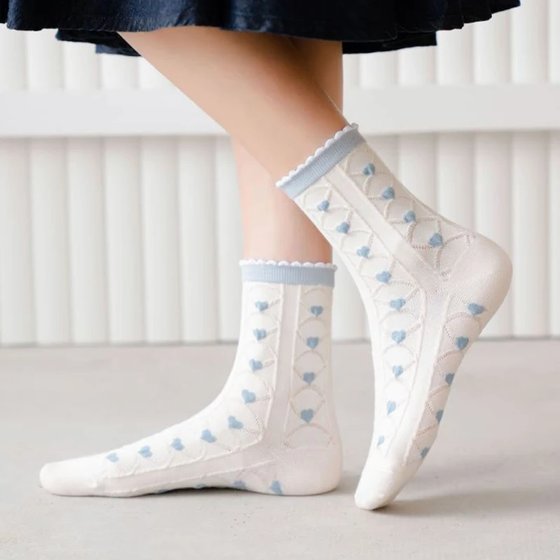 5 Pairs Long Breathable Cotton Socks Women Fashion Print Cute Thin Cool Socks Set Ladies Cycling Streetwear Socken Damen Femme