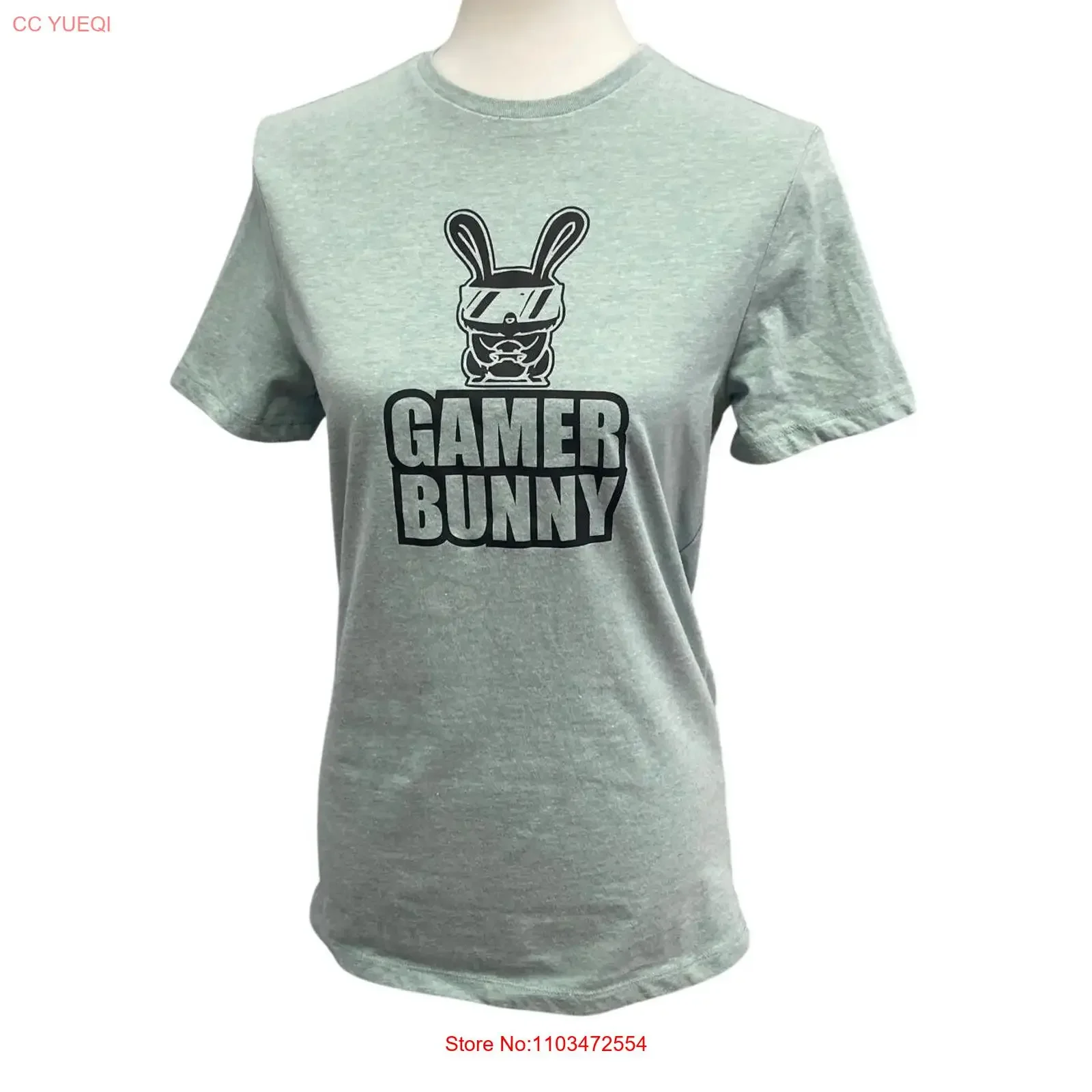 Фото Футболка Goodfellow Co женская, унисекс, с принтом Gamer Bunny, винтажная, с эффектом потертости, эластичная, дышащая, в уличном стиле №1