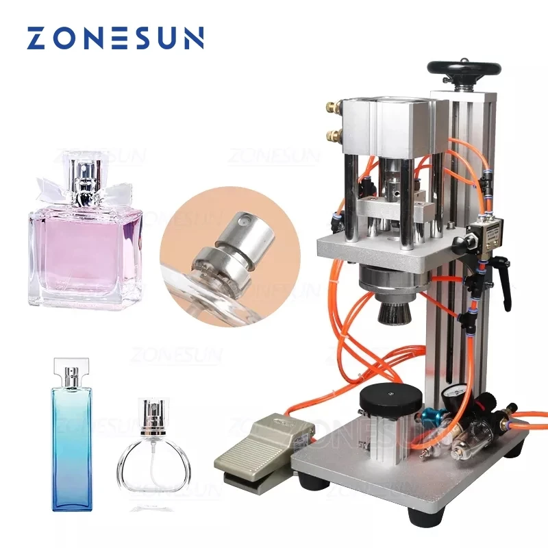 

ZONESUN Pneumatic Perfume Crimping Capping Machine Capper Metal Cap Press Machine Sealing Machine Perfume Crimper Sealer