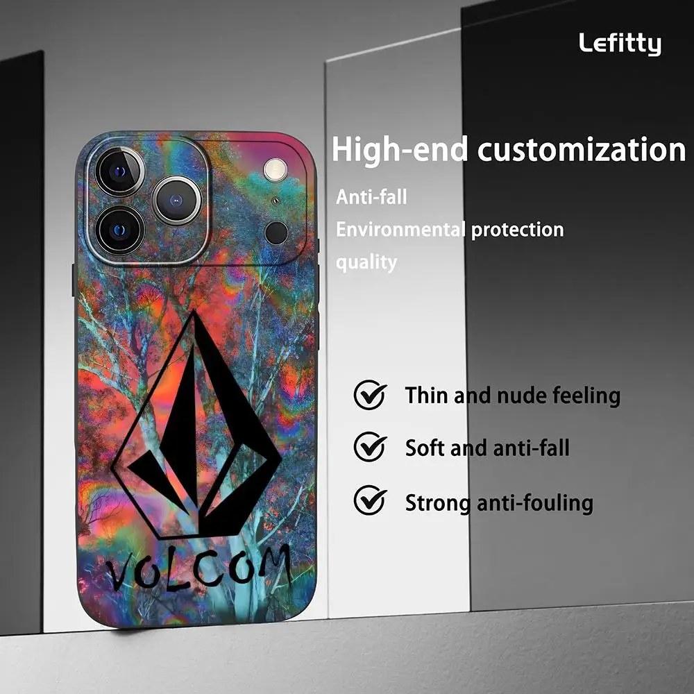 Фото Модный чехол для телефона V-Volcom для IPhone 17, 16, 15, 14, 13, 12, 11 Pro Max Plus, мини-черный матовый мягкий чехол №3