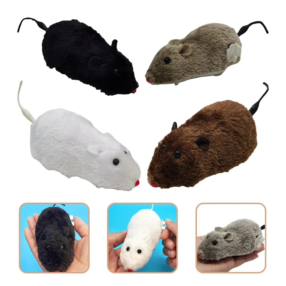 

4 Pcs Plush Clockwork Mouse Moving Cat Toy Mice Small Dog Toys Chew Plastic Kitten