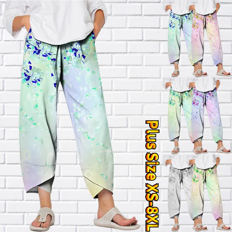 

2023 Trousers Blend High Waist Women's Fashion Casual Weekend Baggy Full Length Comfort Pants New Wide Leg Trousers Print Pants