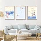 Винтажные настенные постеры в скандинавском стиле для катания на лыжах, сноуборде, сноуборде, горе, картина на стену с белым снегом, Картина на холсте для гостиной, домашний декор