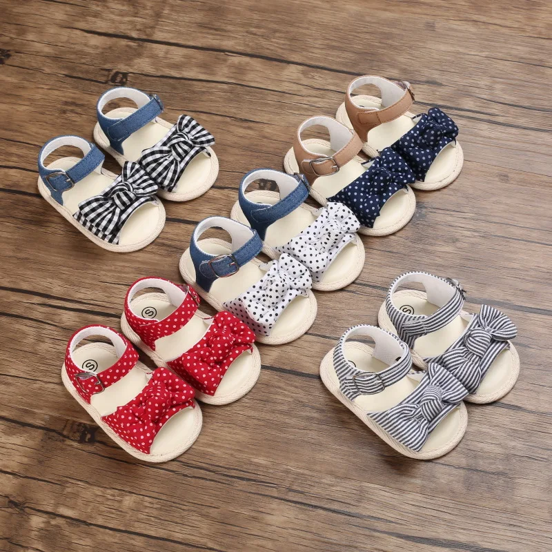

Newborn Baby Girls Shoes polka dot stripes First Walkers Big Bow Summer Princess Shoes Party Wedding Baby Girl Shoes