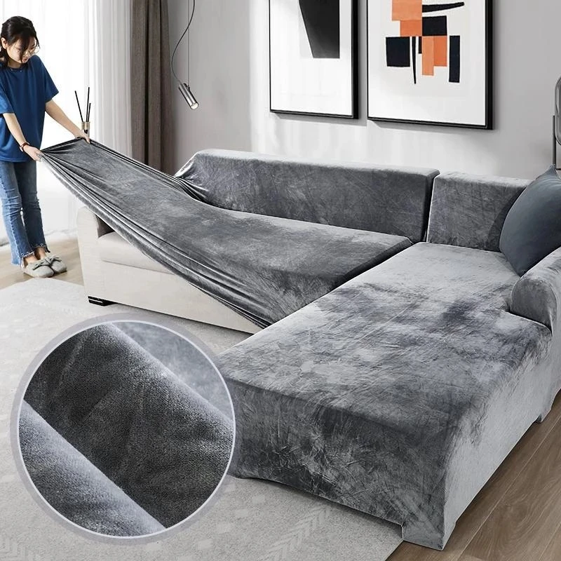 

Plush Sofa Cover Velvet Elastic Leather Corner Sectional For Living Room Couch Covers Set Armchair Cover L Shape Seat Slipcovers