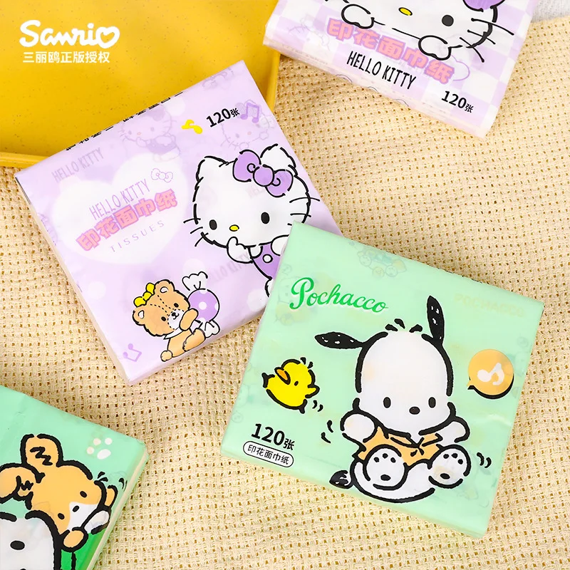 

24pcs Sanrio Hello Kitty Pochacco Series Napkin Cartoon Printed Tissue Toilet Paper Portable Paper Towel Wood Facial Tissues