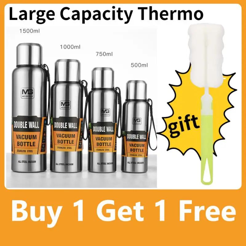 

Large Capacity Portable Thermo Stainless Steel Cup Vacuum Flask Insulated Tumbler With Rope Thermo Bottle 500/750/1000/1500ml