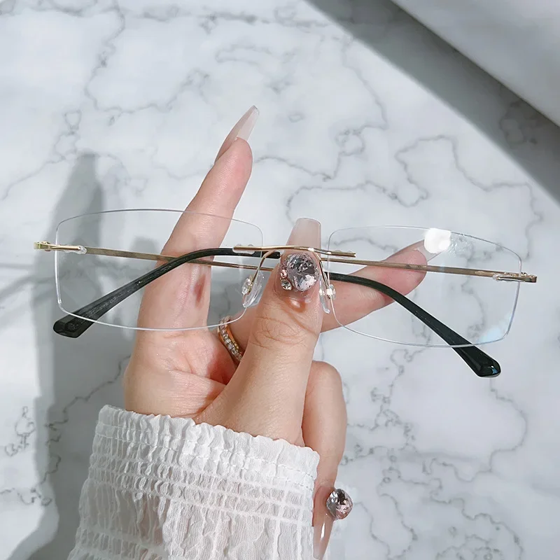 Мужские очки для близорукости голубые с квадратной оправой без оправы