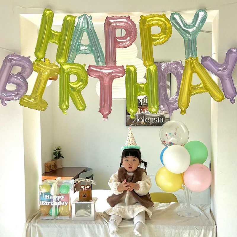 

16 Inch Happy Birthday Aluminum Film Balloon Banner Dopamine Colorful Macaron English Letter Balloons Birthday Party Decorations