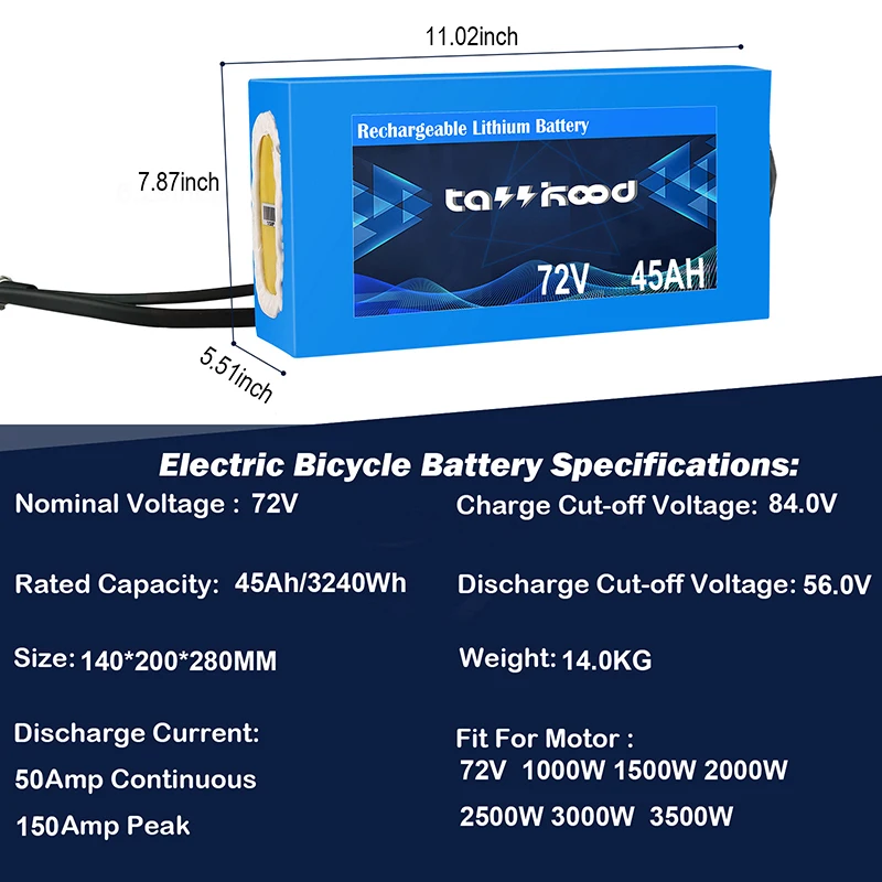 Перезаряжаемый литий-ионный аккумулятор для горного велосипеда 72 в 45 А · ч 40 18650