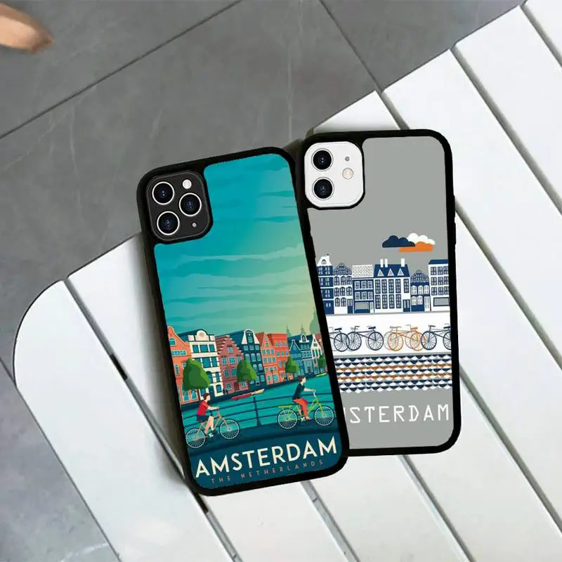

Amsterdam City Poster Phone Case Silicone PC+TPU Case for iPhone 11 12 13 Pro Max 8 7 6 Plus X SE XR Hard Fundas