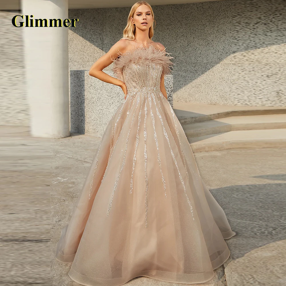 

Блестящие вечерние платья с мерцающими перьями, наряды для официального выпускного вечера без рукавов, персонализированные арабские празд...