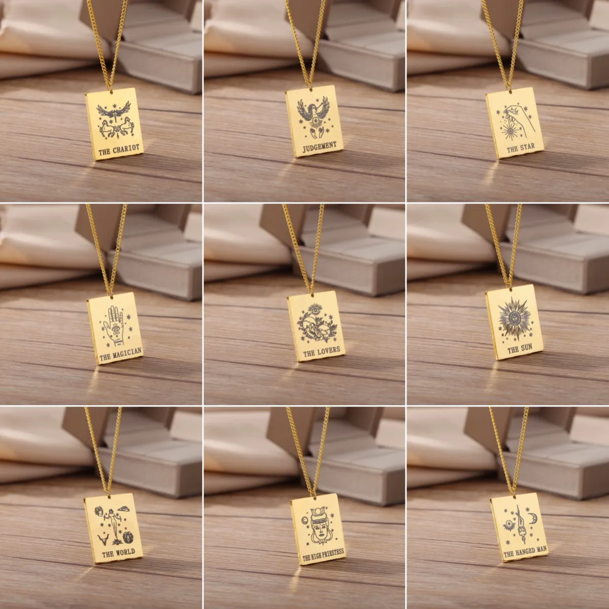 

Punk Tarot Card Necklace For Women Constellations Stainless Steel Chain Gold Color Aesthetic Luckly Amulet Choker Neck Jewelry