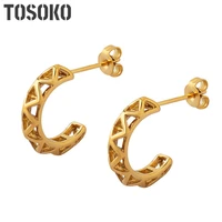 tosoko stainless steel jewelry hollow out c shaped earrings womens fashion earrings bsf096
